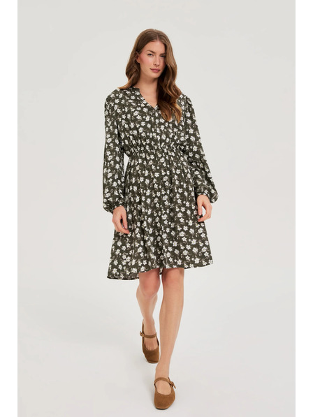 Moodo Ausgestelltes Kleid mit Blumenmuster in Olivgrün Moodo