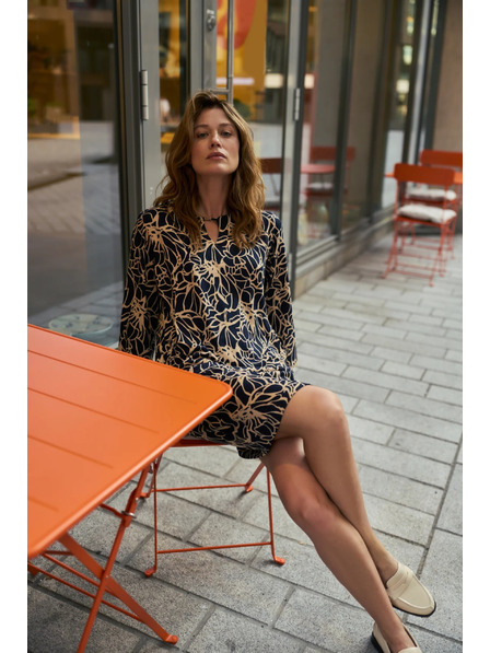 Moodo Dunkelblau-geblümtes Kleid Moodo
