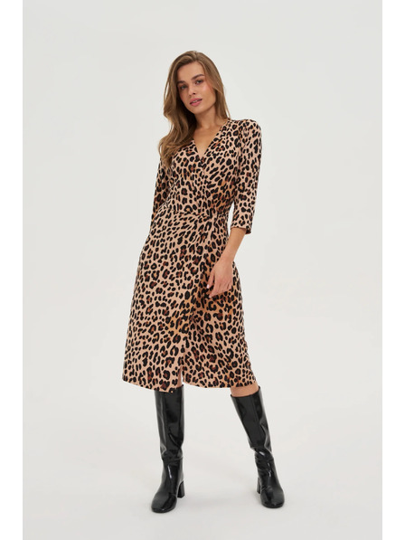 Moodo Beiges Kleid mit Leopardenmuster Moodo