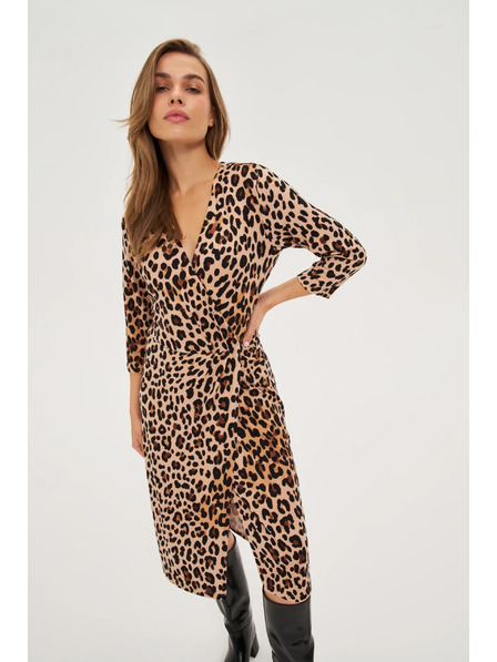 Moodo Beiges Kleid mit Leopardenmuster Moodo