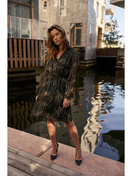 Moodo Olivfarbenes Kleid mit Tiermuster Moodo