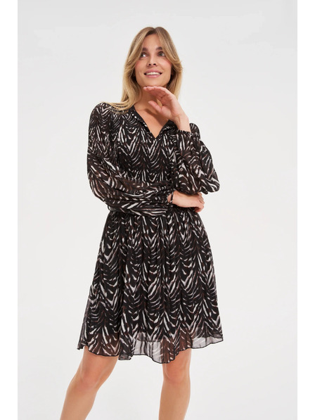 Moodo Braunes Kleid mit Gürtel Moodo