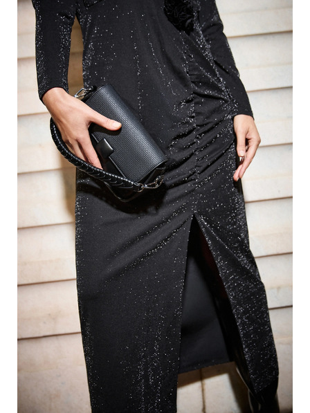 Moodo Schwarzes Maxikleid mit Schlitz Moodo