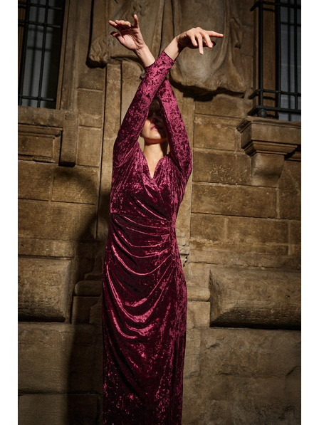 Moodo Weinrote Samt-Midi-Kleid Moodo