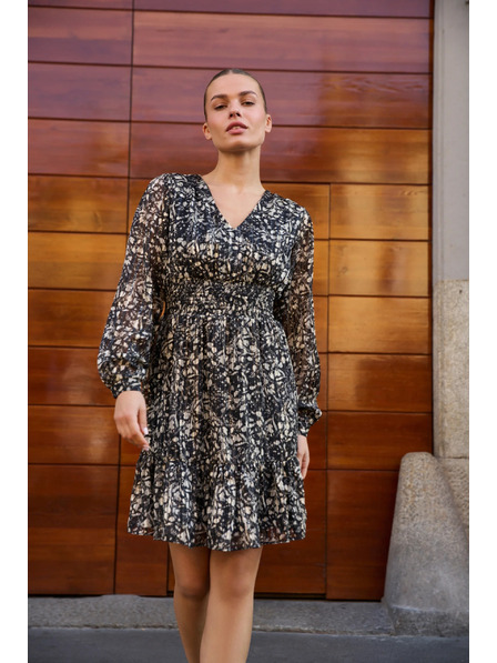 Moodo Gemustertes Kleid mit Ausschnitt schwarz Moodo