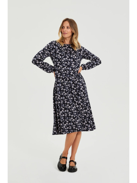 Moodo Dunkelblau Midi-Kleid mit Blumen Moodo