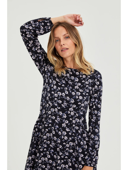 Moodo Dunkelblau Midi-Kleid mit Blumen Moodo