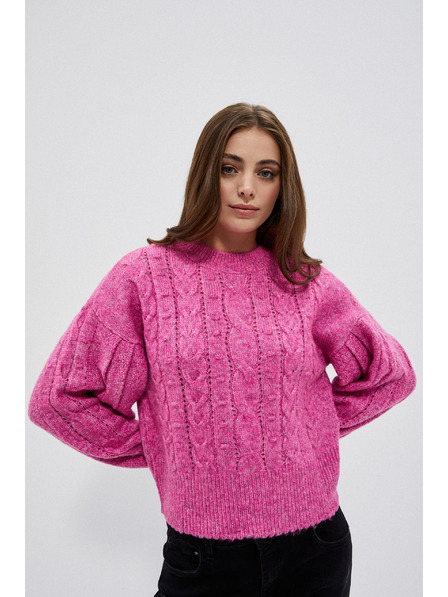 Moodo Fuchsiafarbener Pullover mit Zopfmuster Moodo