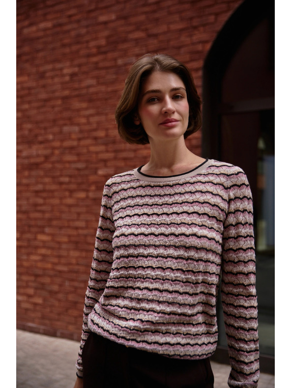 Moodo Beiger Pullover mit Streifen Moodo