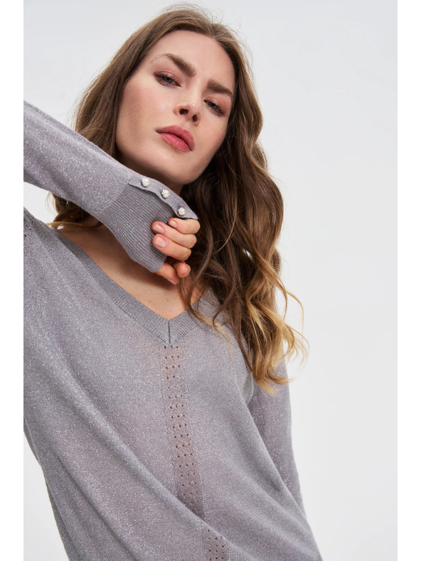Moodo Grauer Pullover mit Metallfaser Moodo