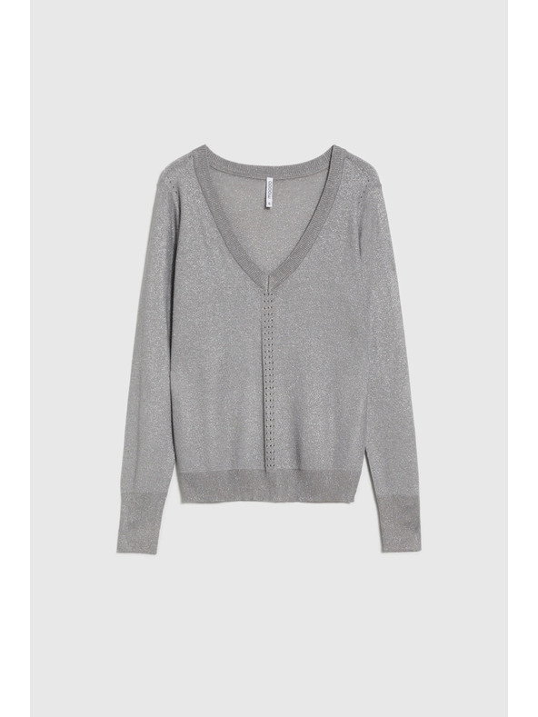 Moodo Grauer Pullover mit Metallfaser Moodo