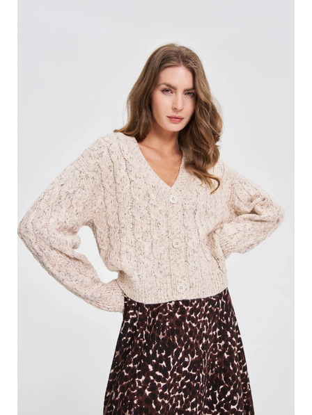 Moodo Beiger Kardigan mit dekorativer Strickerei Moodo