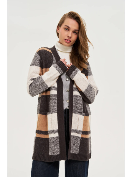 Moodo Beiger karrierter Kardigan Moodo