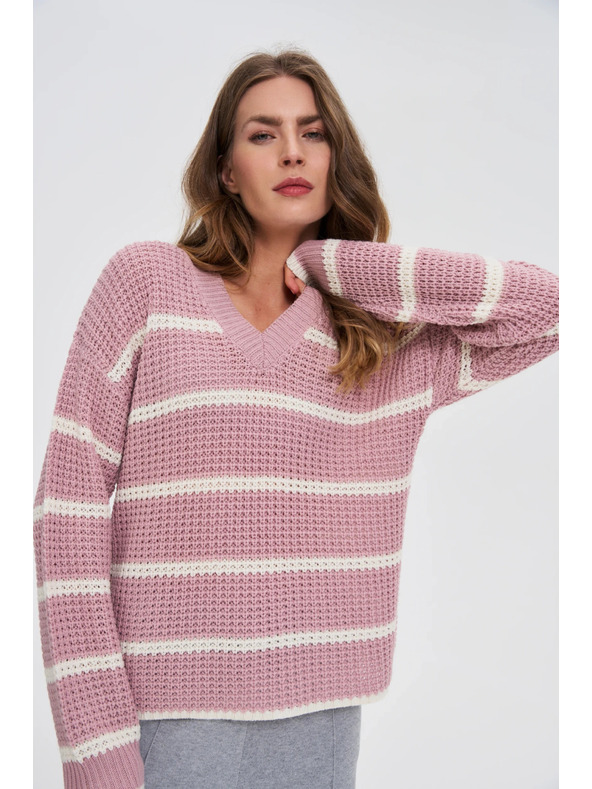 Moodo Rosa Pullover mit Streifen Moodo
