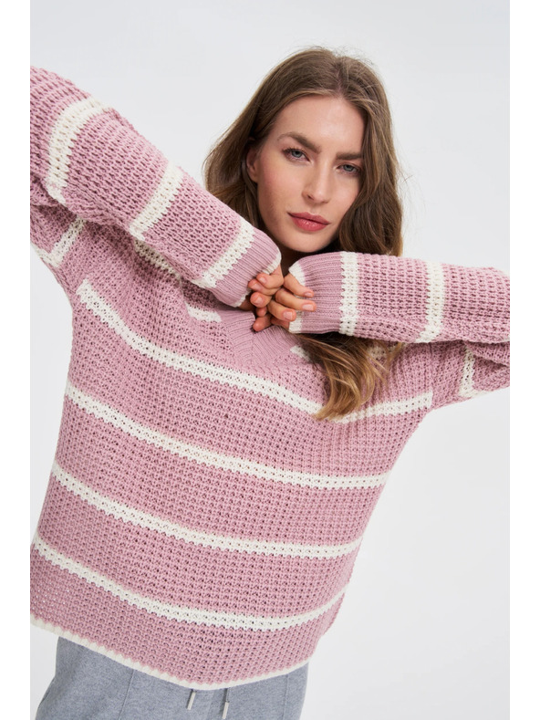 Moodo Rosa Pullover mit Streifen Moodo