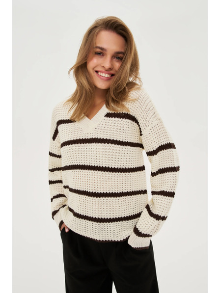 Moodo Beiger Pullover mit Streifen Moodo