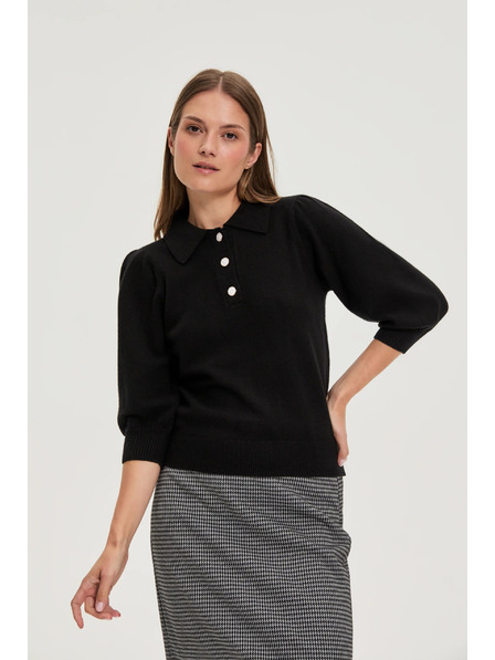 Moodo Pullover mit Kragen schwarz Moodo