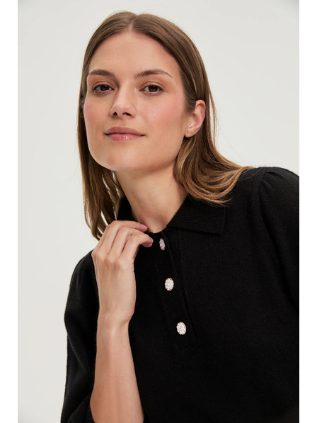 Moodo Pullover mit Kragen schwarz Moodo