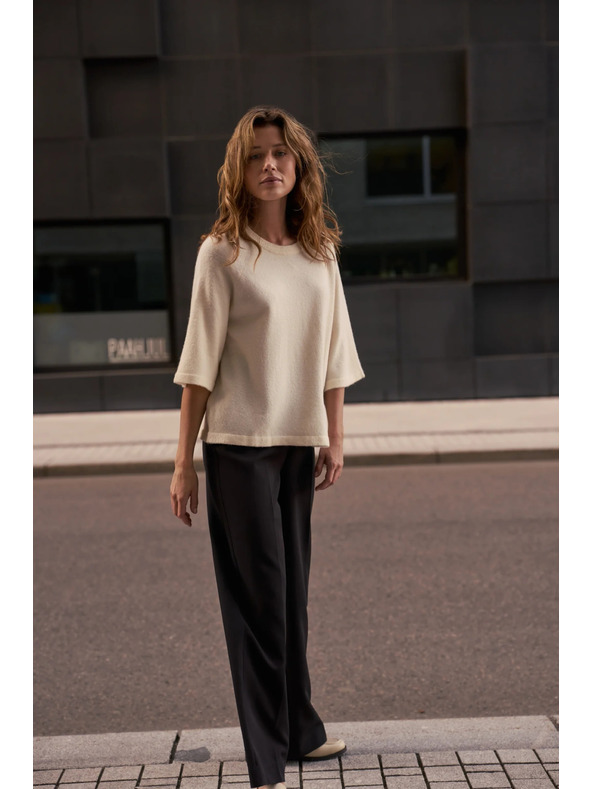 Moodo Beiger Pullover mit kurzen Ärmeln Moodo