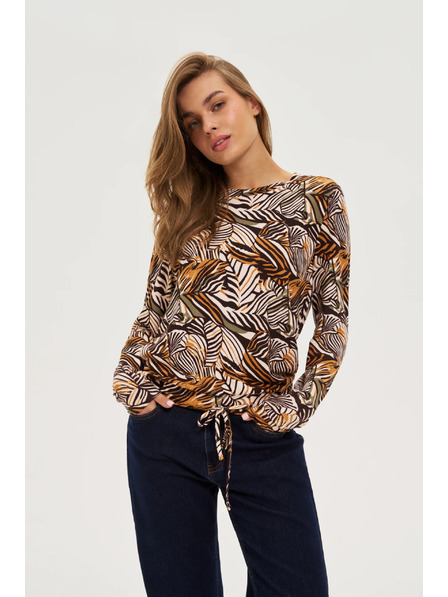 Moodo Beiger Pullover mit Pflanzenmuster Moodo