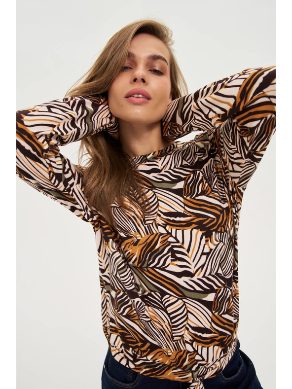 Moodo Beiger Pullover mit Pflanzenmuster Moodo