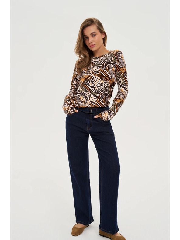 Moodo Beiger Pullover mit Pflanzenmuster Moodo