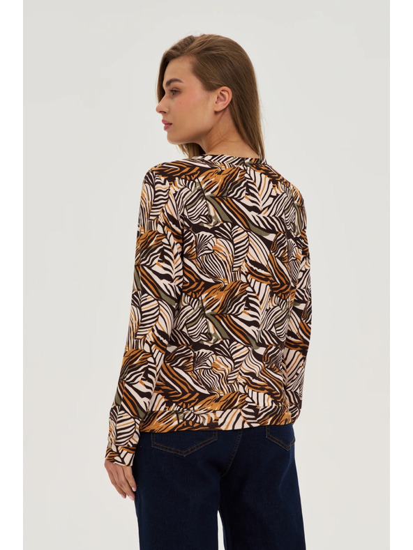 Moodo Beiger Pullover mit Pflanzenmuster Moodo