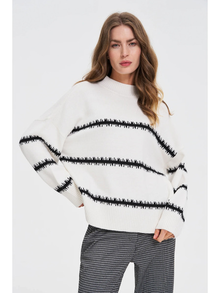 Moodo Weißer Pullover mit Streifen und abgesenkter Schulterlinie Moodo