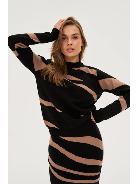 Moodo Schwarzer Pullover mit Tiermuster Moodo