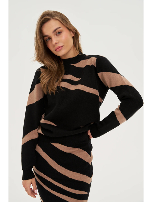 Moodo Schwarzer Pullover mit Tiermuster Moodo