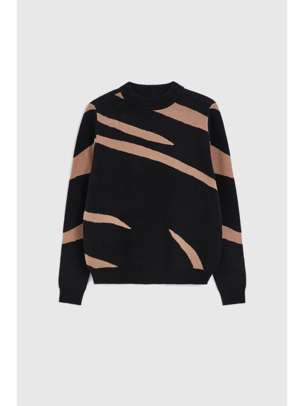 Moodo Schwarzer Pullover mit Tiermuster Moodo