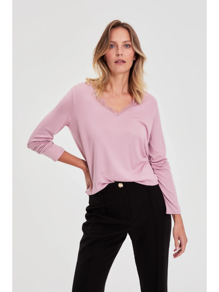 Moodo Pullover mit Spitzenausschnitt rosa Moodo