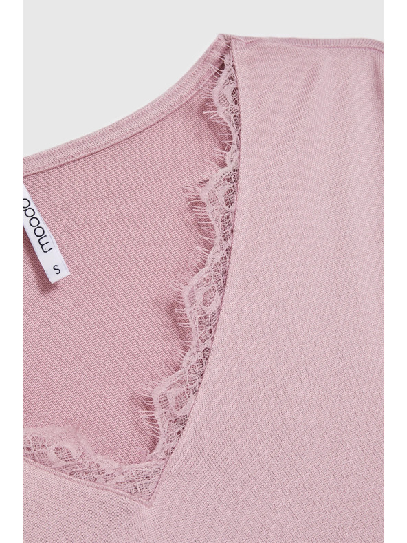 Moodo Pullover mit Spitzenausschnitt rosa Moodo