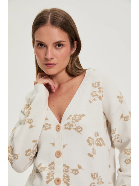Moodo Beiger Cardigan mit Blumenmuster Moodo