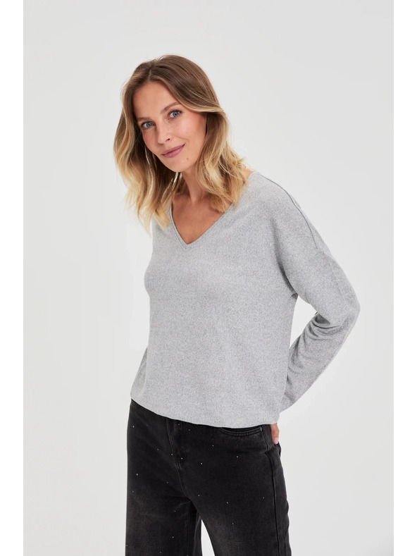 Moodo Grauer Pullover mit V-Ausschnitt von Moodo