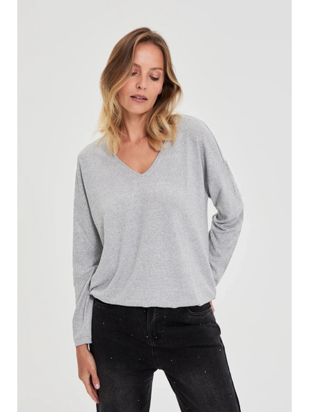 Moodo Grauer Pullover mit V-Ausschnitt von Moodo