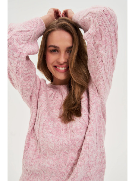 Moodo Pullover mit dekorativem Zopfmuster rosa Moodo