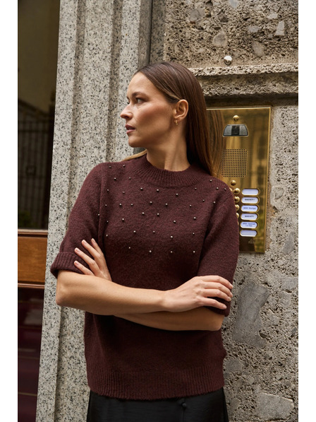 Moodo Weinroter Pullover mit kurzen Ärmeln Moodo