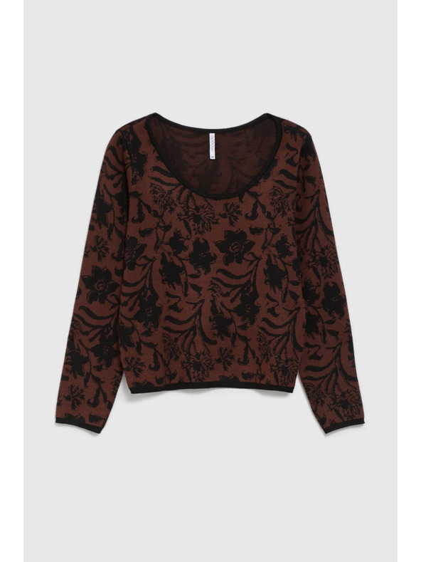 Moodo Brauner Pullover mit Pflanzenmuster Moodo