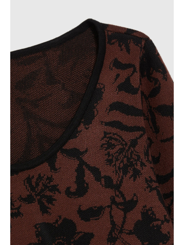 Moodo Brauner Pullover mit Pflanzenmuster Moodo