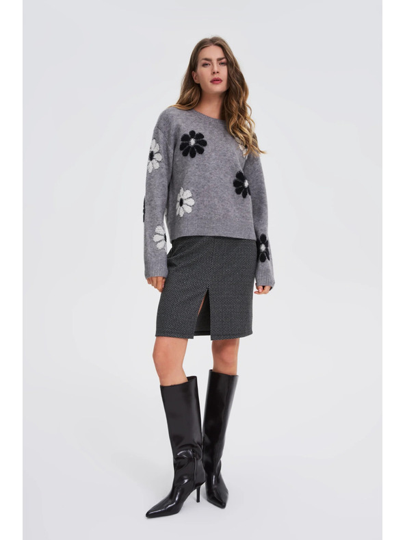 Moodo Pullover mit Blumenmuster grau Moodo