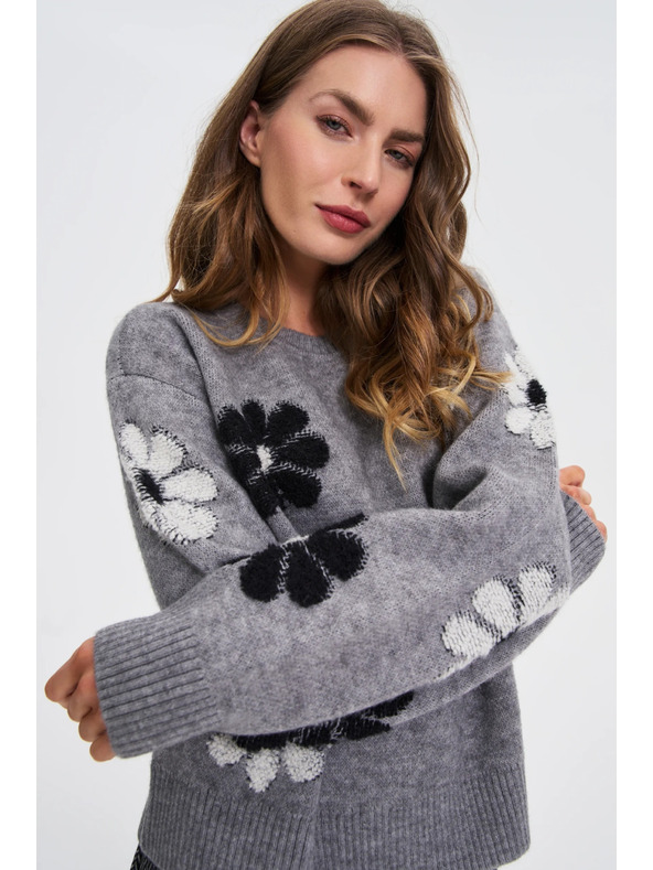 Moodo Pullover mit Blumenmuster grau Moodo