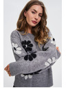 Moodo Pullover mit Blumenmuster grau Moodo