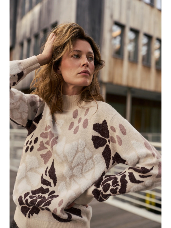 Moodo Gemusterter Pullover beige Moodo