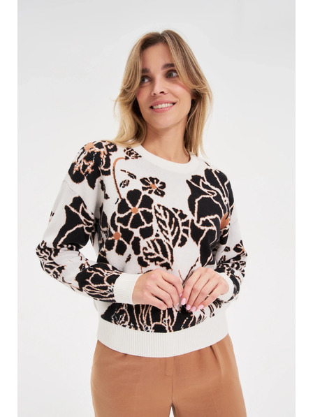 Moodo Beiger Pullover mit Blumen Moodo