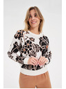 Moodo Beiger Pullover mit Blumen Moodo