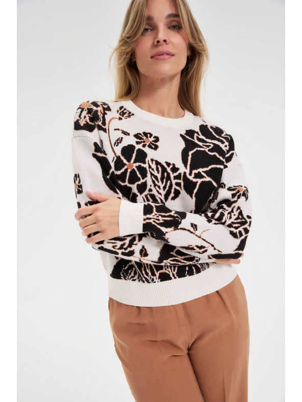 Moodo Beiger Pullover mit Blumen Moodo
