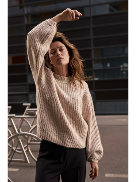 Moodo Pullover mit Perlen beige Moodo