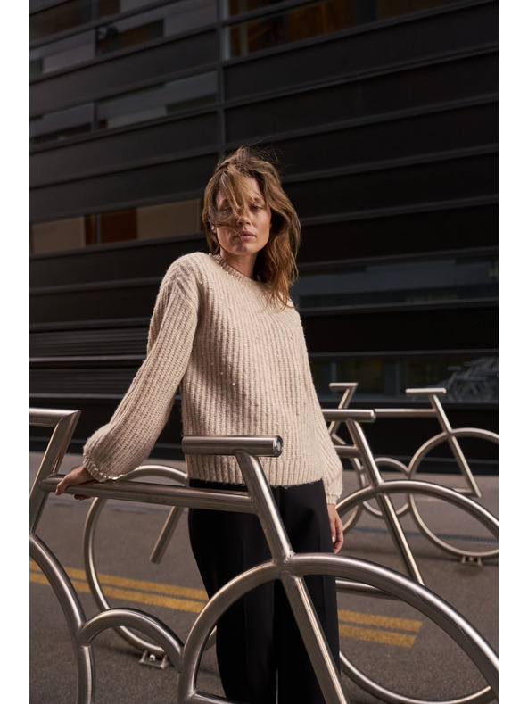Moodo Pullover mit Perlen beige Moodo