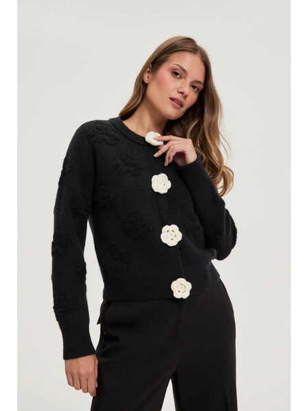 Moodo Schwarzer Cardigan mit Blumenapplikation Moodo